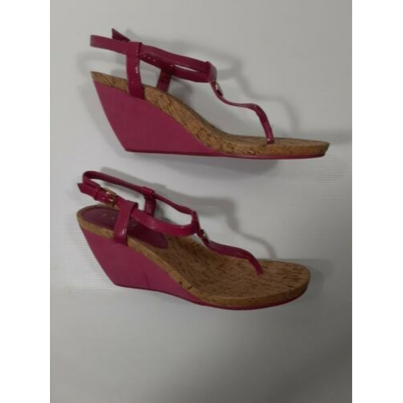 Lauren Ralph Lauren Size 9B Reeta Pink Thong Wedge Heel T-Strap Sandals - Picture 6 of 11